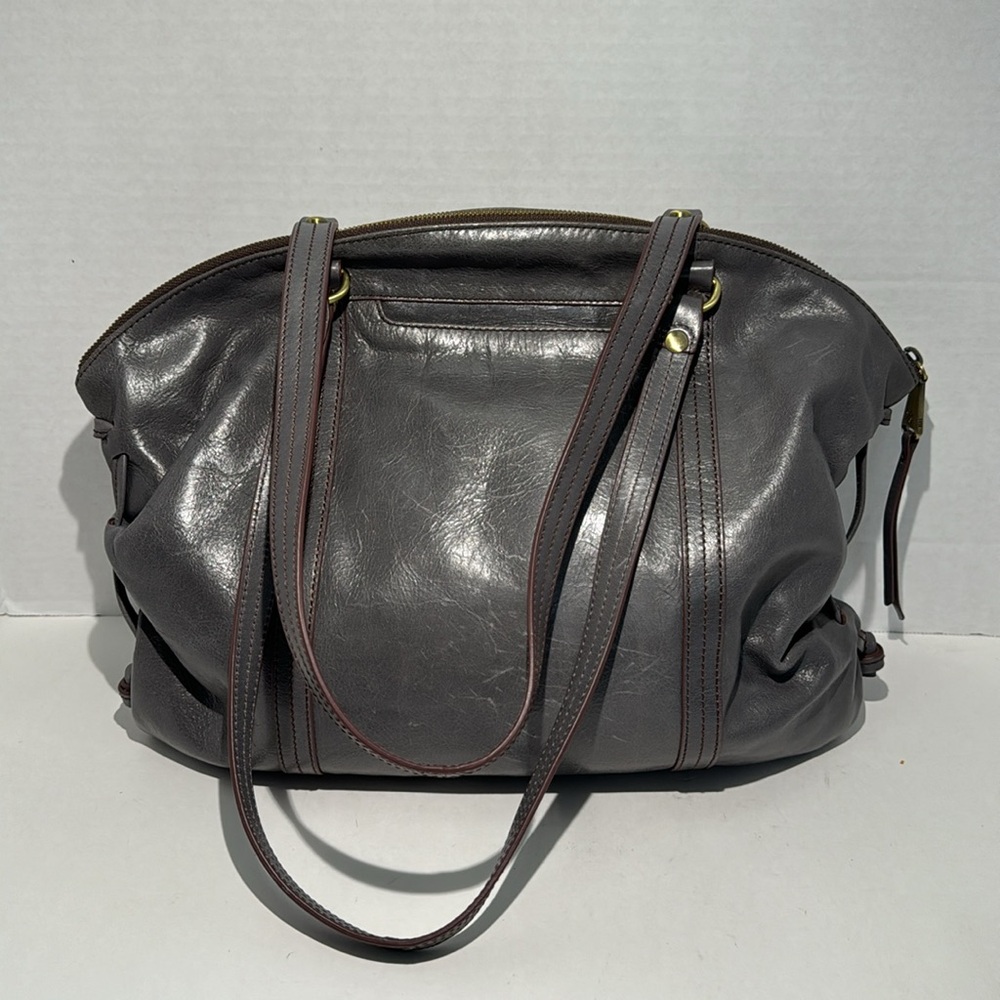 Elegant Gray Leather Tote Bag